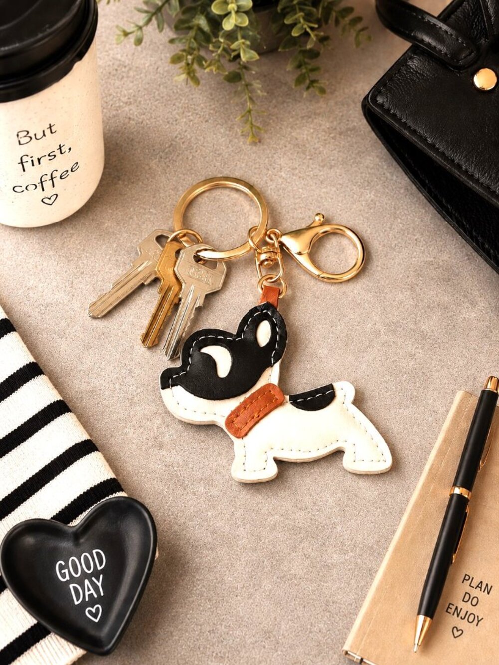 French Bulldog Keychain Purse Charm | Faux Leather Dog Bag Accessory